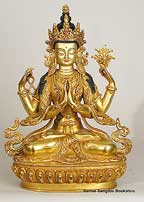 Statue Chenrezig, 08.5 inch, Fully Gold Plated