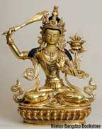 Statue Manjushri, 09 inch, Fully Gold Plated